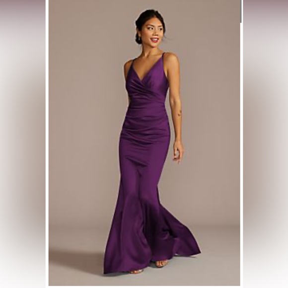 David's Bridal Dresses Davids Bridal Satin Spaghetti Strap Mermaid Bridesmaid Dress Poshmark